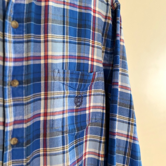 Vintage Chaps Blue & Red Plaid Lightweight Flannel Button Down Shirt - Picture 7 of 15